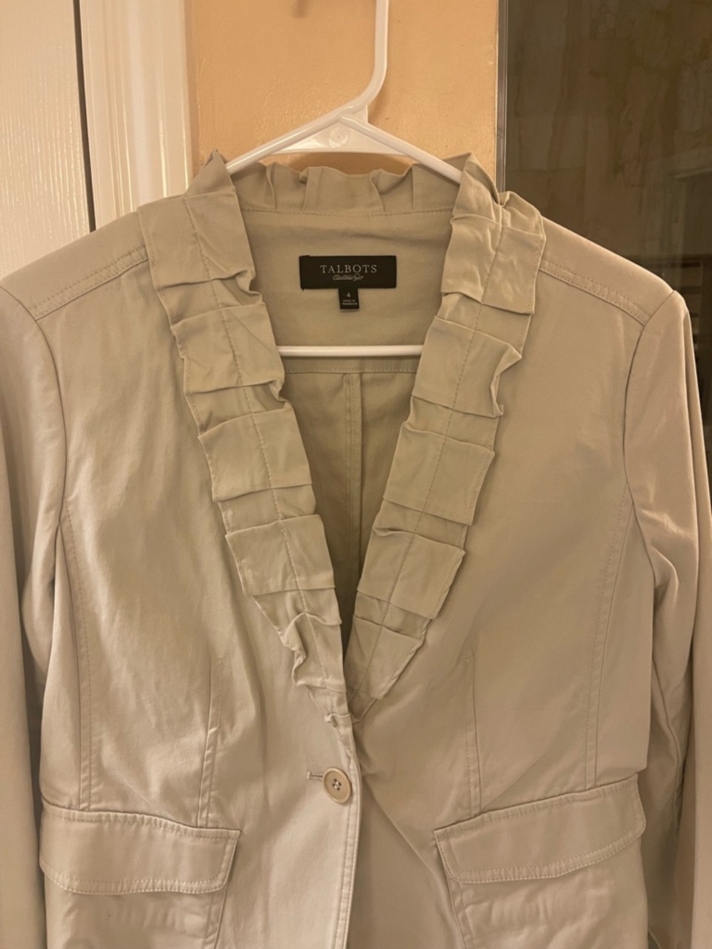 Talbots Cream Ruffle-Trim Single-Button Blazer - Picture 2 of 7